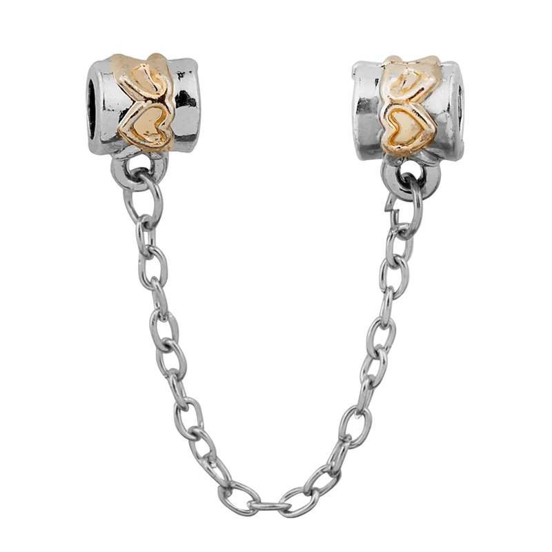 silver gold heart Кристалл зажим Пробка шарик подходит Pandora талисманы Серебро 925 браслет брелок ювелирные изделия для женщин мужчин изготовление - Цвет: silver gold heart
