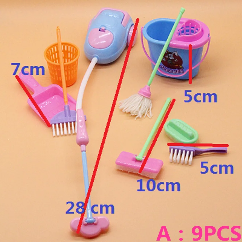 9pcs random color 9 шт., детская Чистящая Швабра для уборки, щетка и совок игрушка, игрушечный набор для уборки, игрушки для детей, ролевые игры, инструменты - Цвет: 9pcs random color