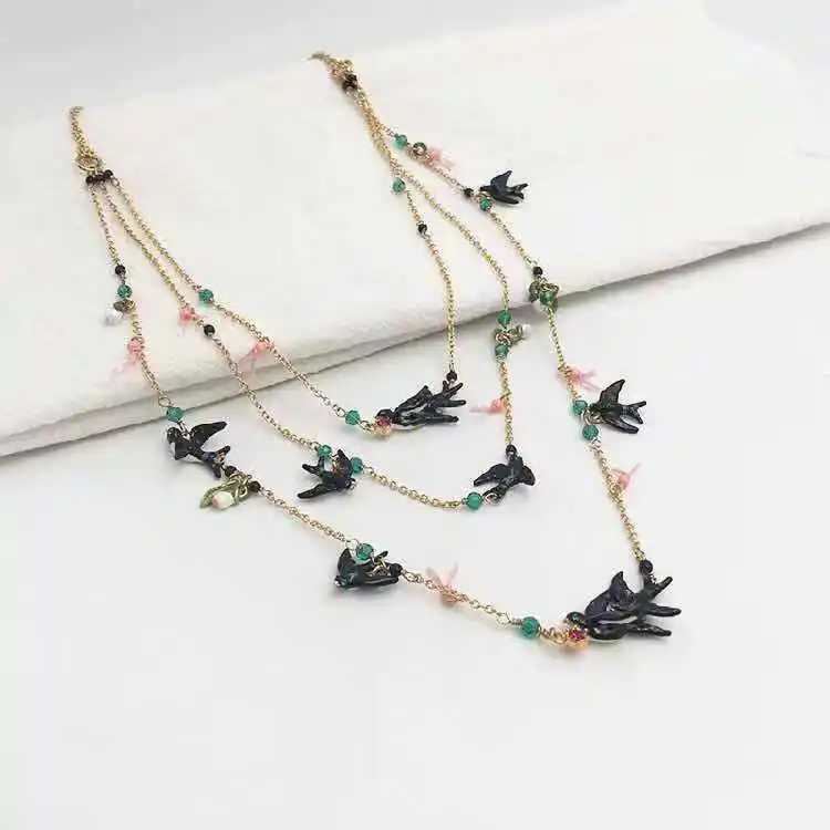 necklace Amybaby дизайнерские эмалированные глазури Ласточка три слоя ожерелье ювелирные изделия Вечерние - Окраска металла: necklace