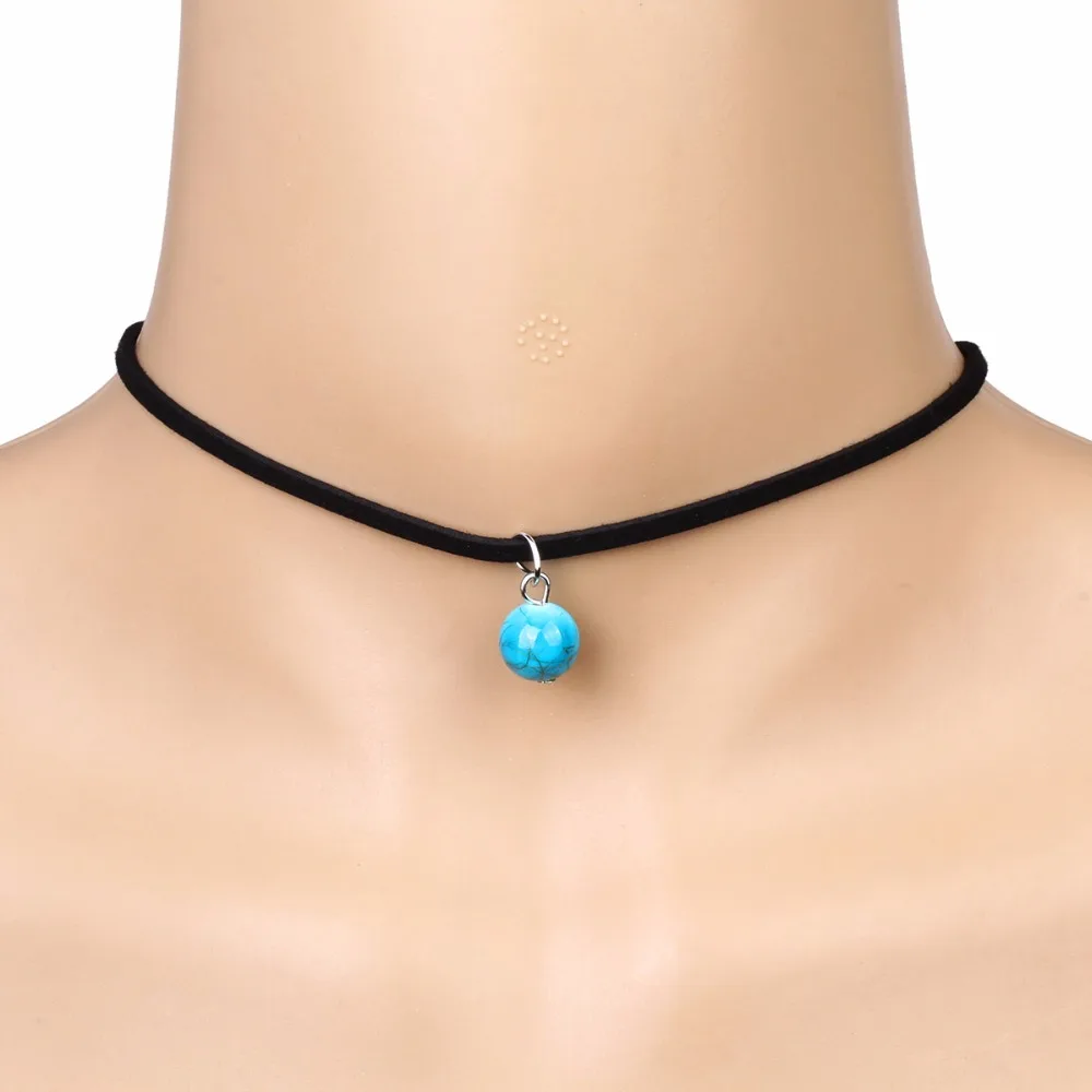 Новые модные ювелирные изделия Чокер Синий бисера ожерелья и подвески бархат