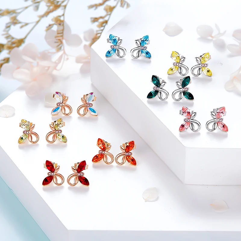 CDE женские золотые ювелирные серьги, украшенные кристаллами Swarovski, милые серьги-бабочки из розового золота 18 К, модное ювелирное изделие