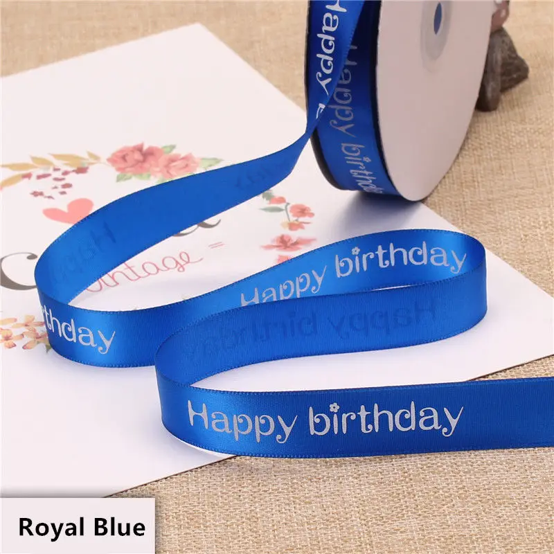 Royal Blue Высокое качество 2 см полиэстер лента 5 метров-45 метров торт магазин выпечки печатные ленты Цветочные с днем рождения упаковка подарок украшение - Цвет: Royal Blue