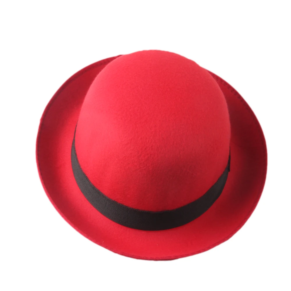 

LUCKYLIANJI Retro Hard Felt Women Men Fold Brim Billycock Round Top Crown Bowler Derby Hat (One Size:57cm)