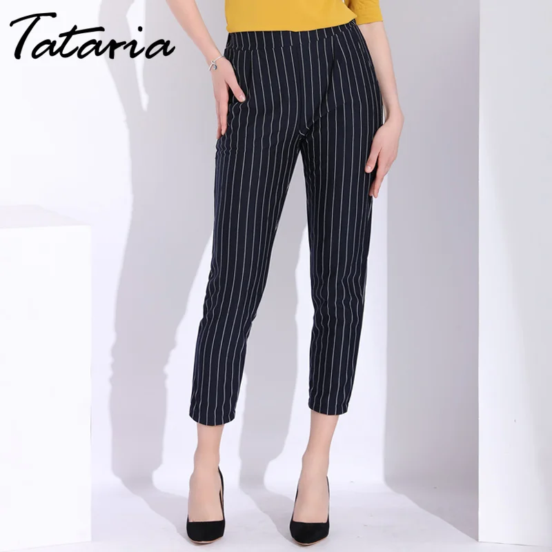 Женские свободные штаны шаровары в полоску TATARIA обтягивающие узкие брюки до