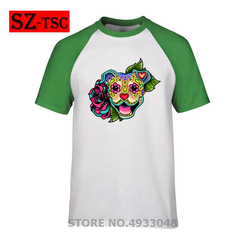 Забавная Мужская футболка с улыбающимся Питбулем в белом дне мертвецов питбуля