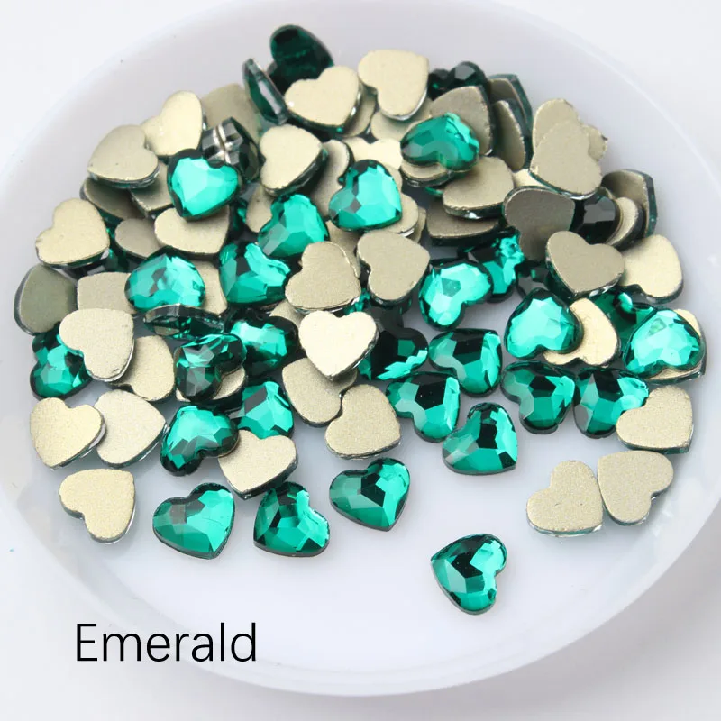 Emerald Хит, стразы в форме сердца для дизайна ногтей, 11 цветов, изысканный кристалл, размер камня, два стиля, 30 шт/100 шт, для 3D украшения ногтей - Цвет: Emerald