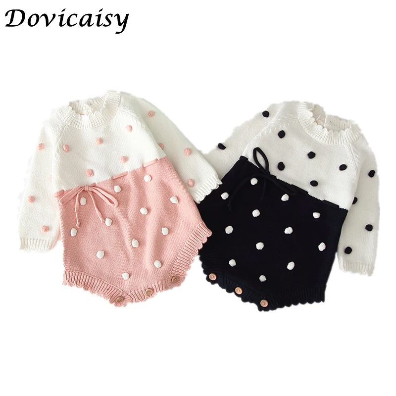 

Autumn Baby Knitted Rompers Sweater Baby Girl Long-sleeve Knitted Infant Girl Princess Cotton Clothes Dot Baby boys clothes