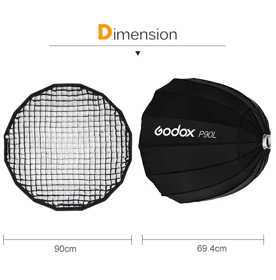 Godox P90L 90 см параболическое крепление Bowens портативный софтбокс+ сетка P90 для студийной вспышки фотостудии
