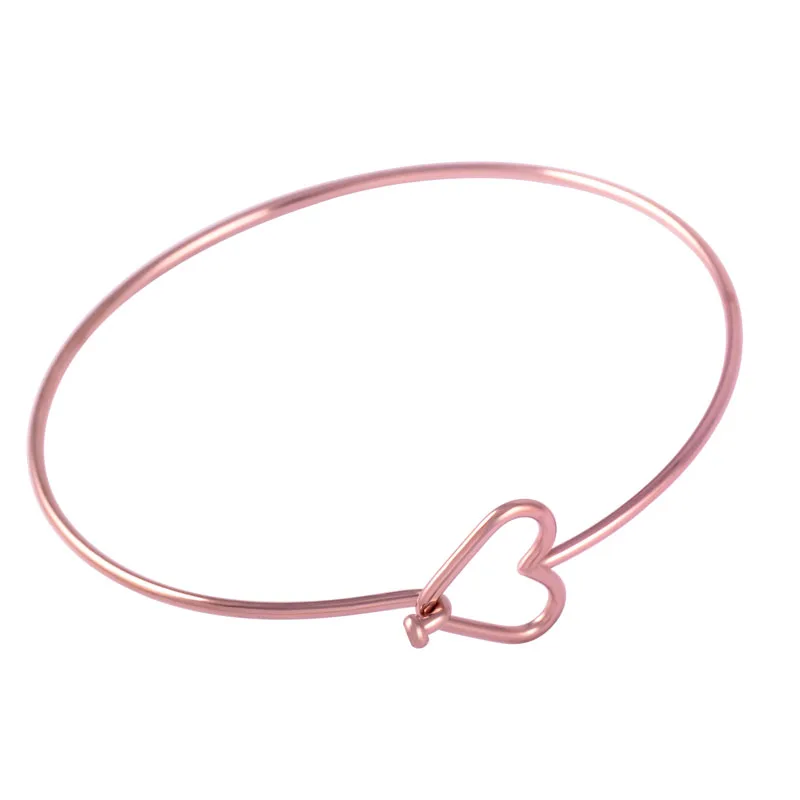 

100Pcs Shiny Polishing Rose Gold Heart Bangles Minimal Open Cuff Heart Bracelet-Stainless Steel Heart Wire Bangles Gift for Her