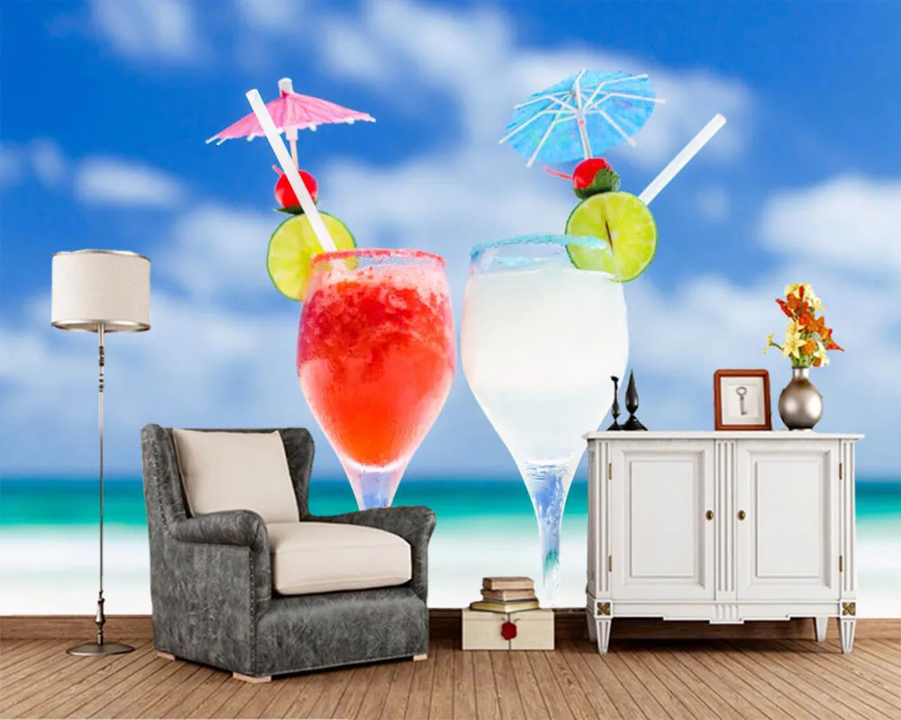 3d обои с двумя зонтиками и извесом для напитков Настенные гостиной дивана