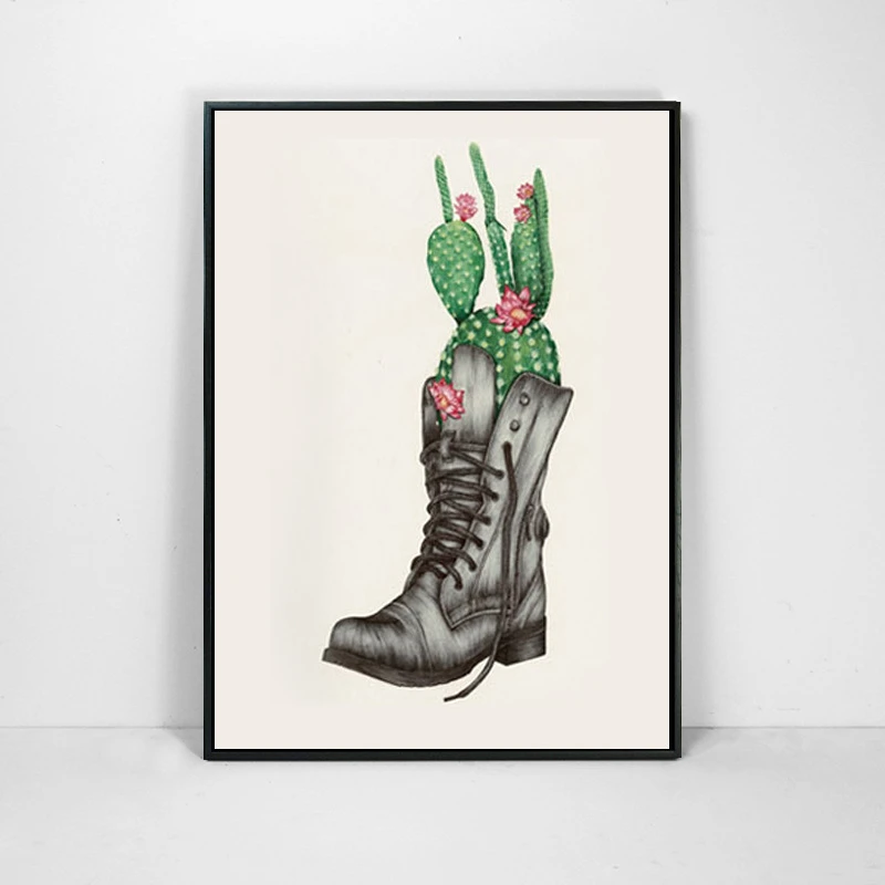 Цветок HAOCHU живет в обуви абстрактная зеленая растительная Печать на холсте