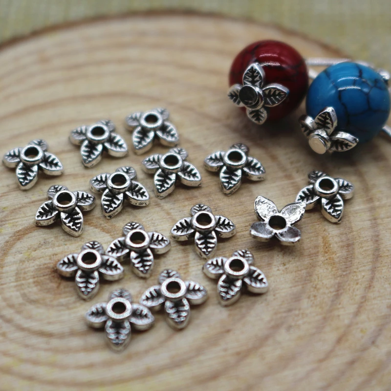 New 300pcs/lot High Quality Antique Silver 6mm 4Petal Leaves Flower Tibetan Bead Caps For Jewelry Making | Украшения и аксессуары
