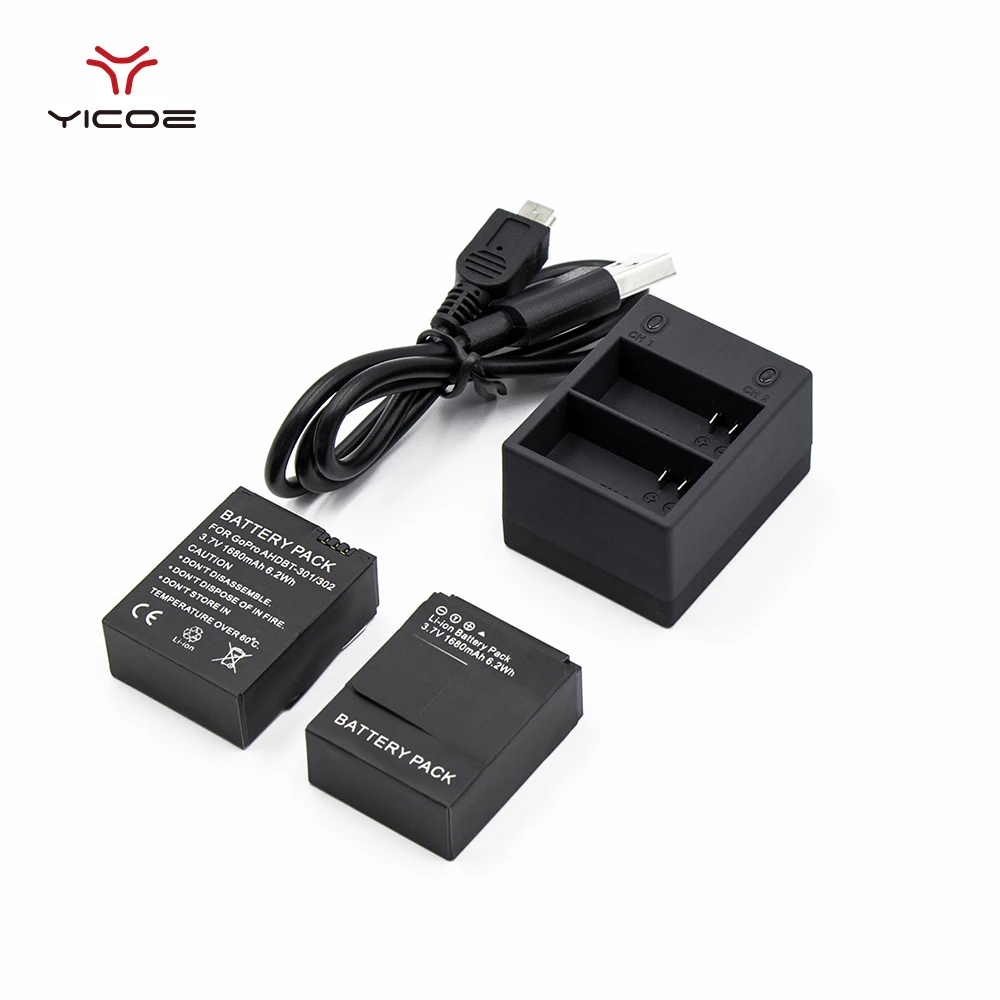 2 шт. батарея bateria + USB двойное зарядное устройство для Gopro Hero 3 Go Pro комплект