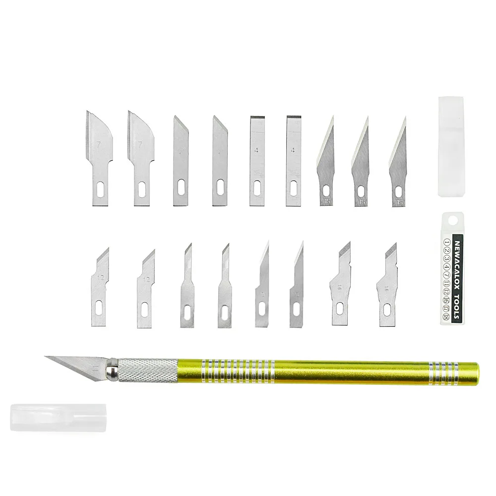 Green Hobby Knife NEWACALOX прецизионный нож для хобби 19 шт. лезвия из нержавеющей стали для рукоделия ремонт печатных плат кожаные Пленки Инструменты ручка Мульти бритвы DIY - Цвет: Green Hobby Knife