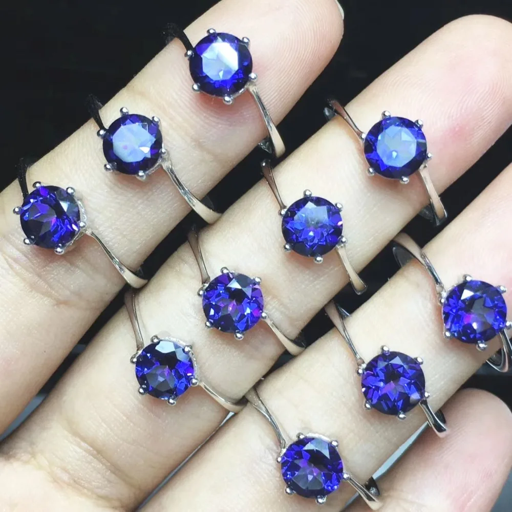 

Wedding Ring Real Natural Tanzanite Topaz Round 6mm 925 Sterling Silver Ring Wedding Jewelry Women Rings Adjustable Rings Size