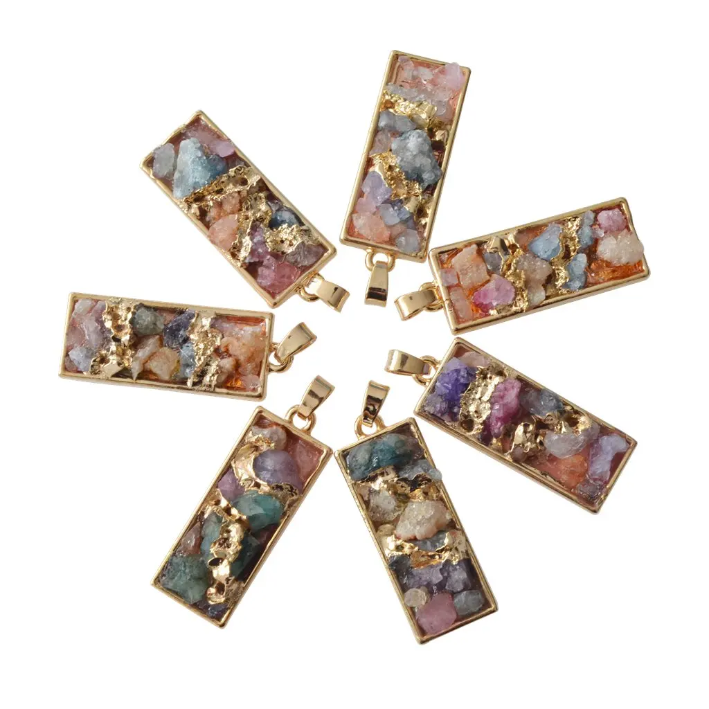 JOYA 2019 Valentine's Day Oriental Golden Rectangular Broken Teeth Lady Necklace Pendant Natural Crystal | Украшения и