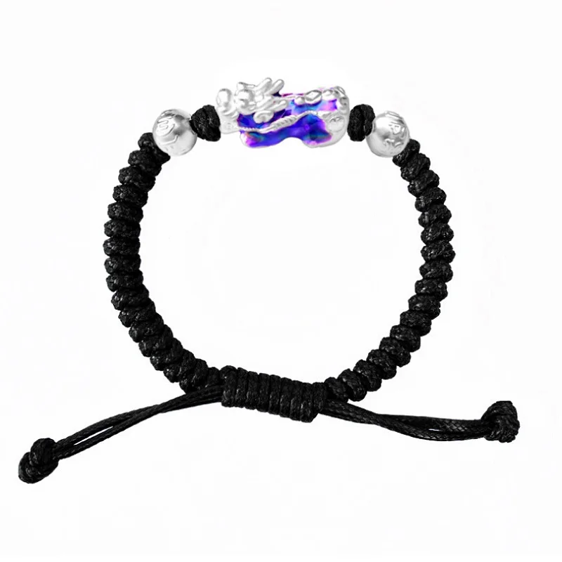 

Fashion Dragon Knot S999 Silver Lucky Pixiu Temperature Sensitive Discoloration Hand Woven Men's Six Words Bracelet Wholesale
