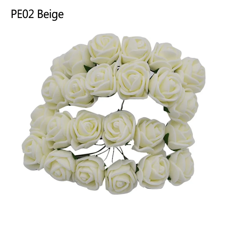144pcs beige 144 шт красный Мини-цветок розы, Декоративные искусственные из ПЭ пены, букет роз, Свадебный декор, цветок Тедди, сделай сам, ремесло - Цвет: 144pcs beige