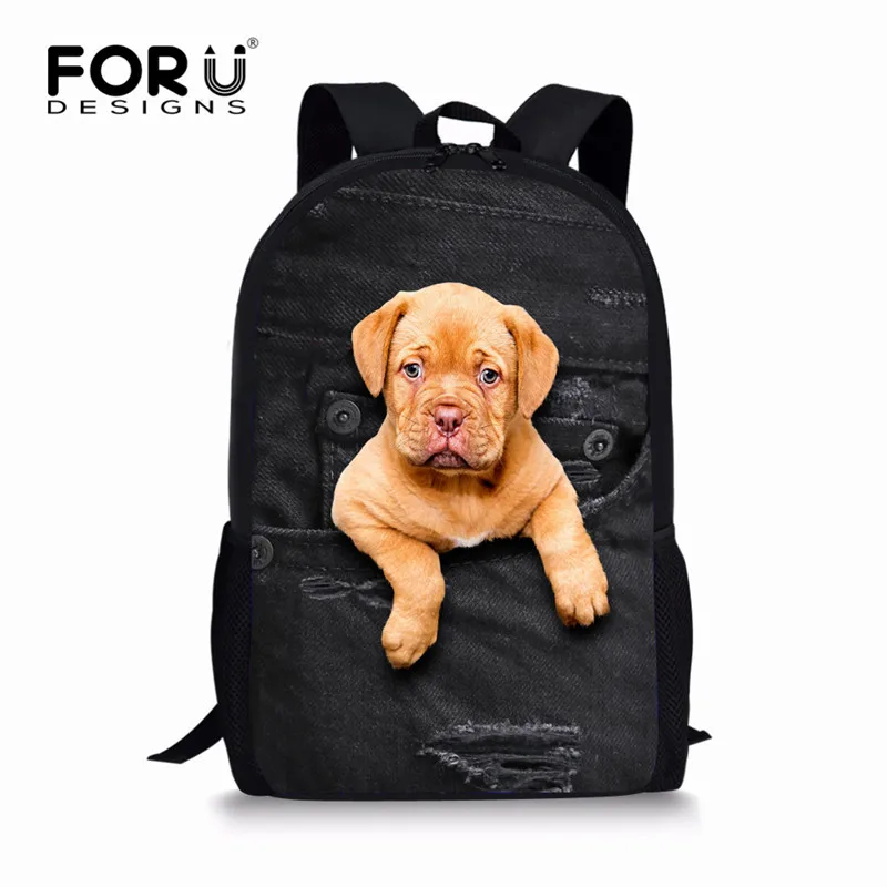 FORUDESIGNS/черные джинсовые дизайн с изображением животных; школьные рюкзаки для студентов, кошек и собак 3D печатных рюкзаки для мальчиков и девочек классный Детский рюкзак для книг, Mochila - Цвет: CC3317C