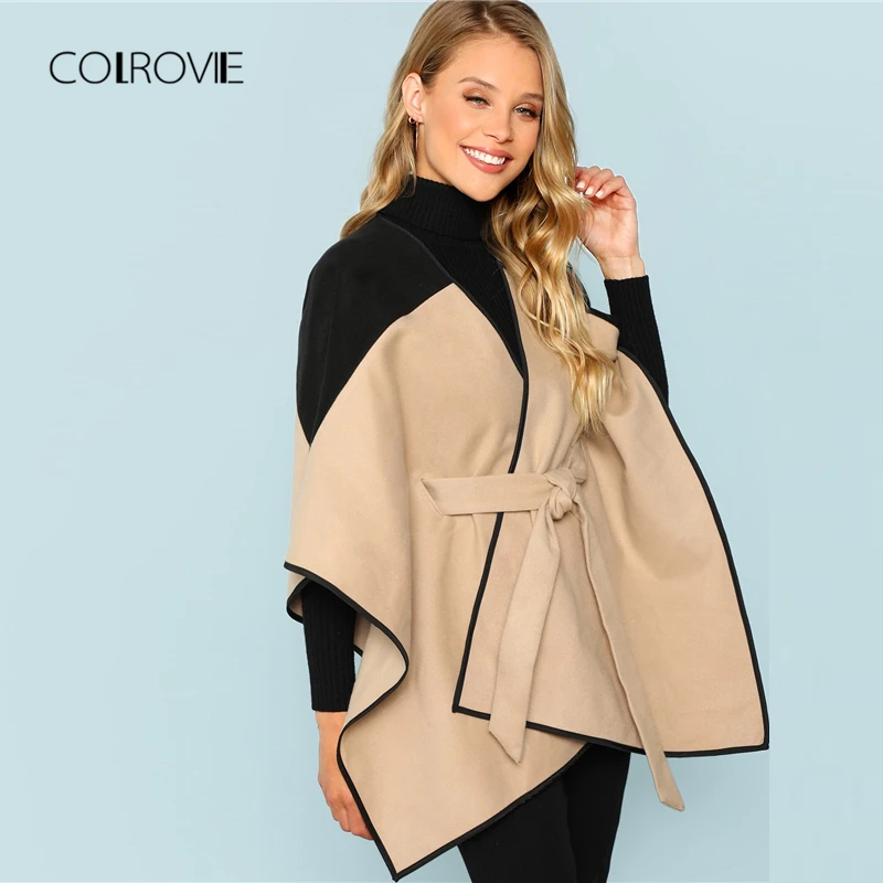 COLROVIE хаки модное женское пальто со шнуровкой осеннее элегантное женское пальто с ремнем Современное женское пальто Highstreet
