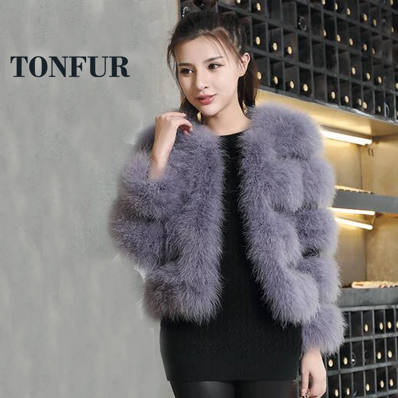 Новинка 2019 вязаное пальто из натурального страусиного меха вязаная куртка