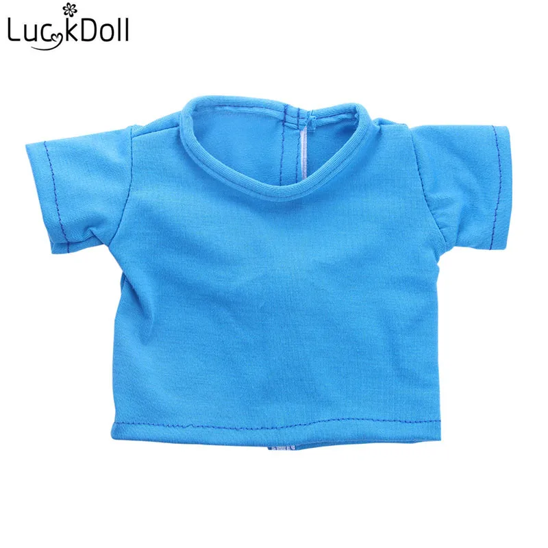 LUCKDOLL синяя футболка подходит 18 дюймов Американский 43 см детская кукла одежда аксессуары, игрушки для девочек, поколение, подарок на день рождения