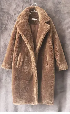Teddy bear long Женское пальто из искусственного меха, Зимняя Толстая теплая куртка из меха ягненка, плюс размер, женское шерстяные пальто, повседневные топы, длинные меховые пальто N269 - Color: Teddy bear long
