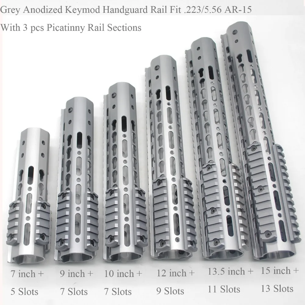 

TriRock 7/9/10/12/13.5/15'' inch Keymod Handguard Rail+3 pcs Picatinny Sections System_Grey Color Anodized+Steel Barrel Nut