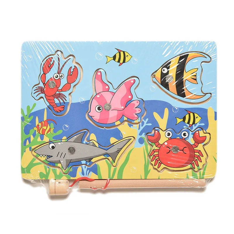 Детская рыболовная деревянная игра океан настольная головоломка магнитный шток уличная забавная игрушка