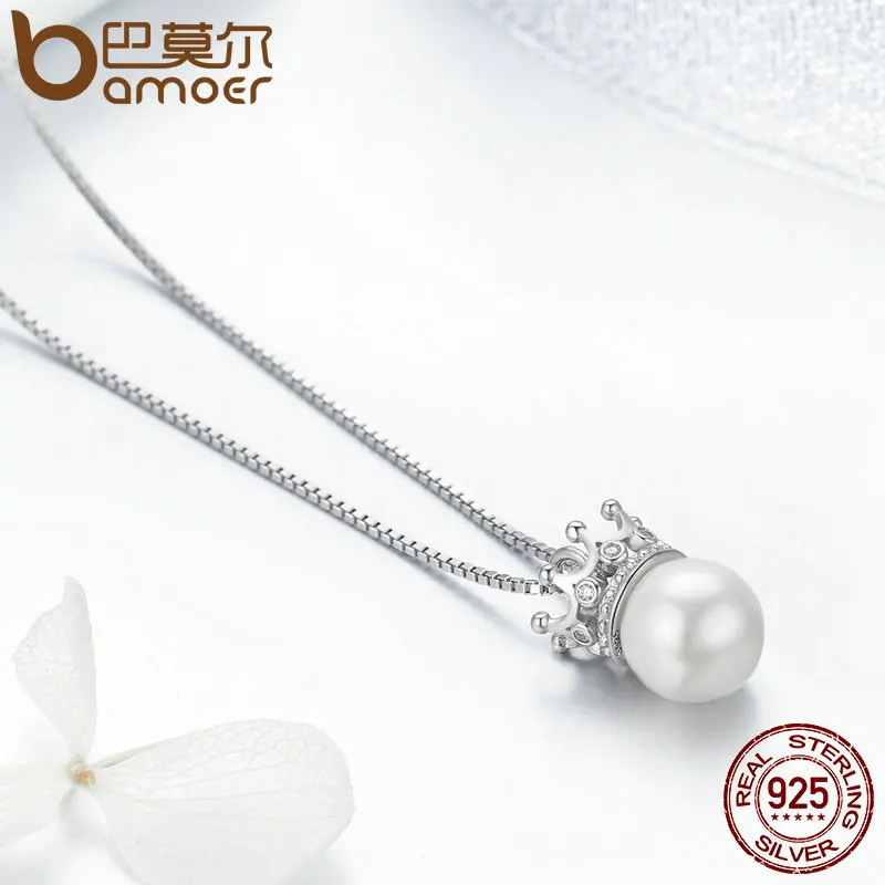 BAMOER, 925 пробы, серебряное, элегантное, Королевская корона, прозрачное, CZ, подвеска, ожерелья для женщин, роскошное, Стерлинговое Серебро, ювелирное изделие, SCN177