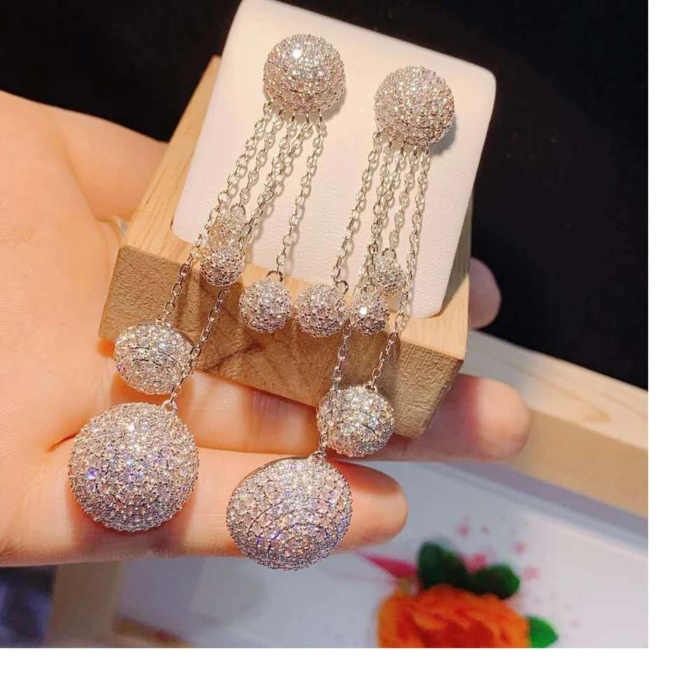 HIBRIDE Новое поступление Длинные круглые висячие серьги AAA кубический циркон Pave для женщин Pendientes Mujer Brincos вечерние ювелирные изделия E-471