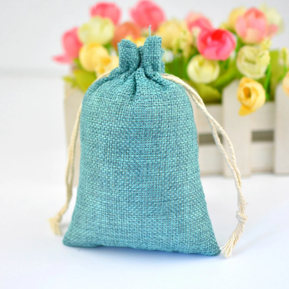 10pcs Multi Usage Linen Drawstring Bags Practical Burlap Pouches Portable Jute Gifts Favor Blue Colorful | Дом и сад