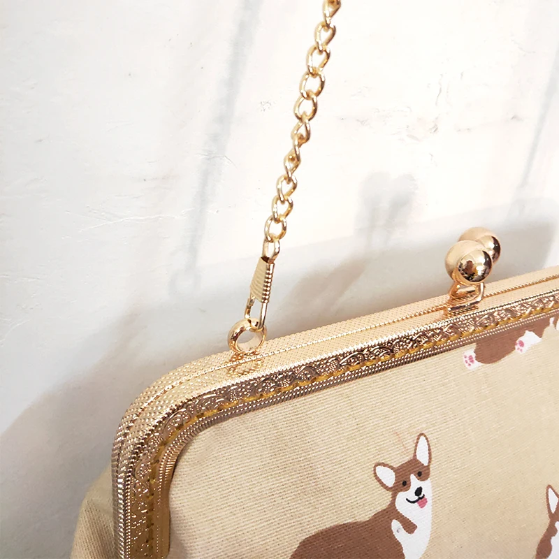 Милое животное корги печатных рук Сумки для дам роскошный японский Стиль рама из