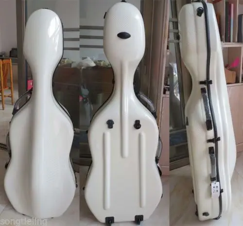 

white composite carbon fiber cello hard case 3/4 w/ wheells