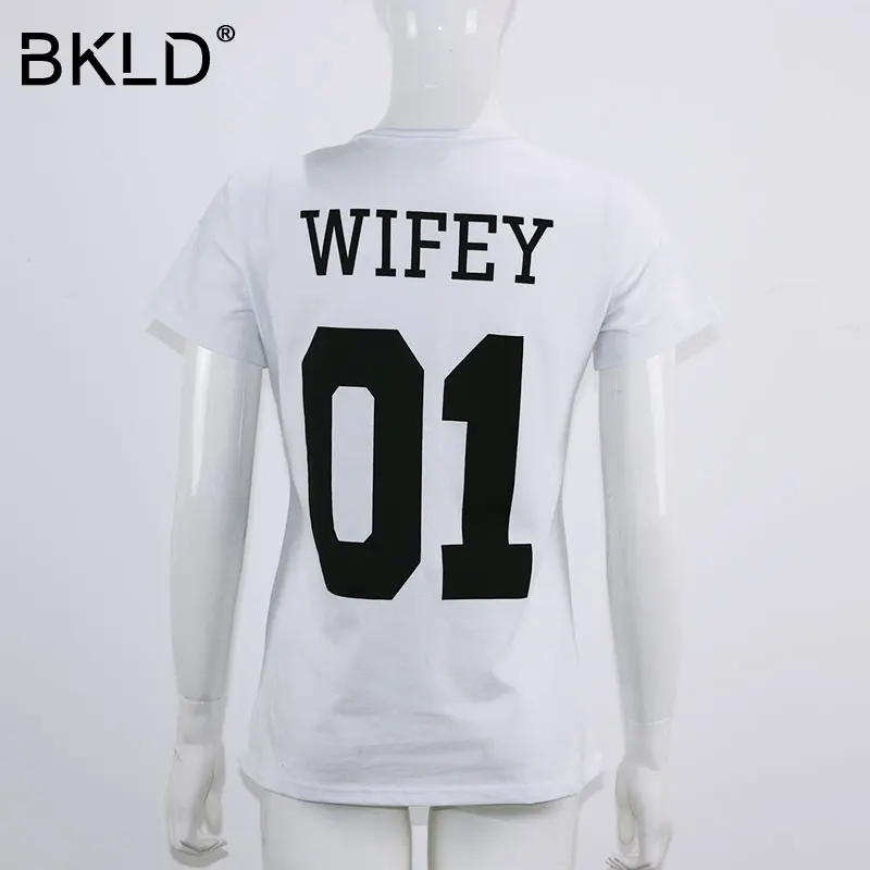 BKLD 2021 летняя модная футболка с надписью WIFEY HUBBY Женская хлопковая коротким