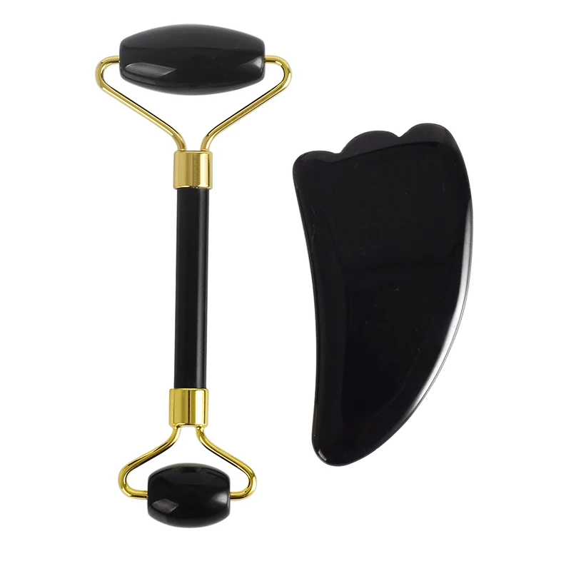 set 1 Массажный ролик для лица Gua Sha, набор инструментов, черный обсидиан, корпус иглоукалывания, скребок для спины, массажер, против старения, морщин, здоровье автомобиля - Цвет: set 1
