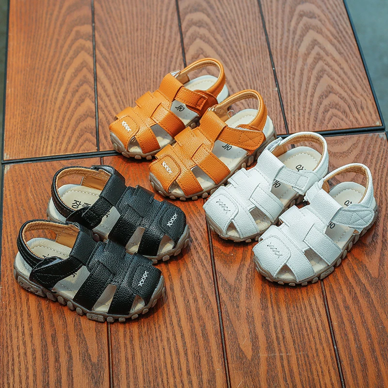 Кожаные сандалии Baotou для мальчиков и девочек летние Нескользящие новинка
