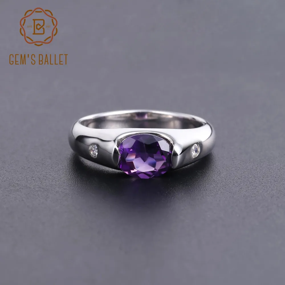 GEM'S BALLET 1.79Ct цельное натуральное овальное аметистовое Винтажное кольцо 925 пробы Серебряное кольцо с драгоценным камнем для женщин Свадебное ювелирное изделие
