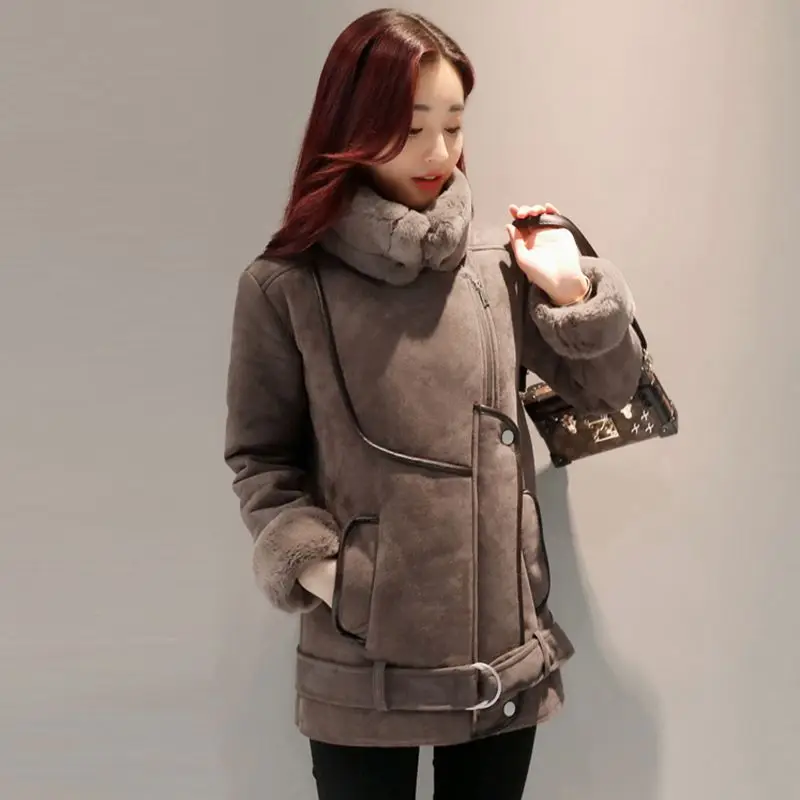 dark brown Модные плотные теплые хлопковые куртки для женщин из оленьей кожи, зимние короткие пальто из оленьей кожи для девочек, верхняя одежда FP1378 - Цвет: dark brown