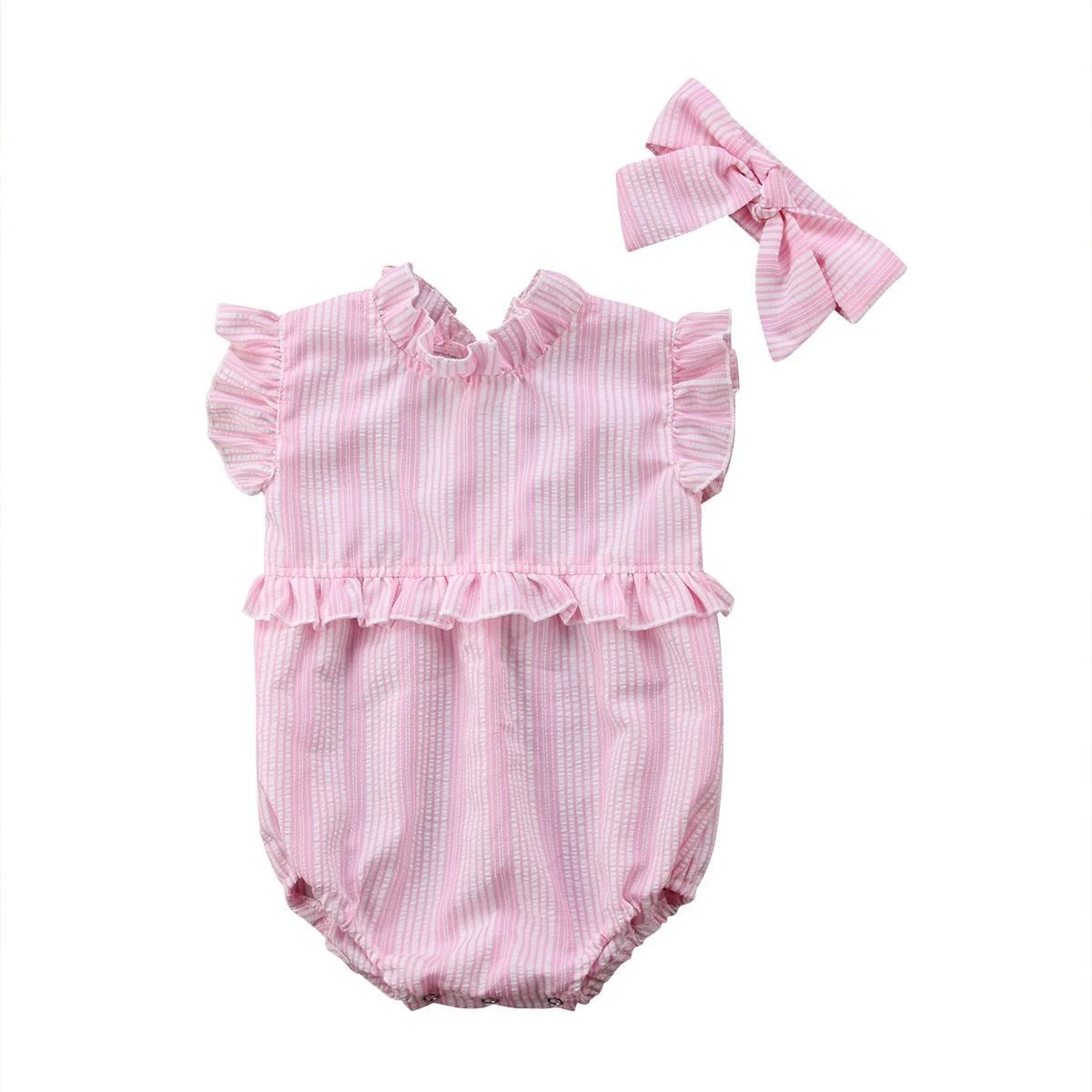 Baby Girl Sleeveless Striped Cotton Casual Jumpsuit Headbands Outfit Clothes Newborn Girls Clothing Bodysuit 0-24M | Мать и ребенок