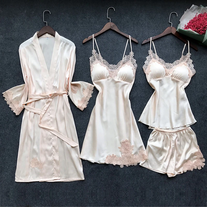 Женская атласная пижама BZEL Nighties шелковая Домашняя одежда кружевной домашний