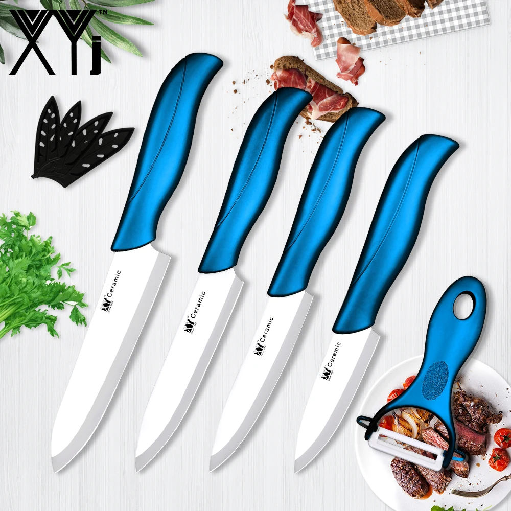 

XYj Ceramic Knives Set 6'' Chef 5'' Slicing 4'' Uitlity 3.5'' Paring Kitchen Knife Black White Sharp Blade Plastic Handle Tool