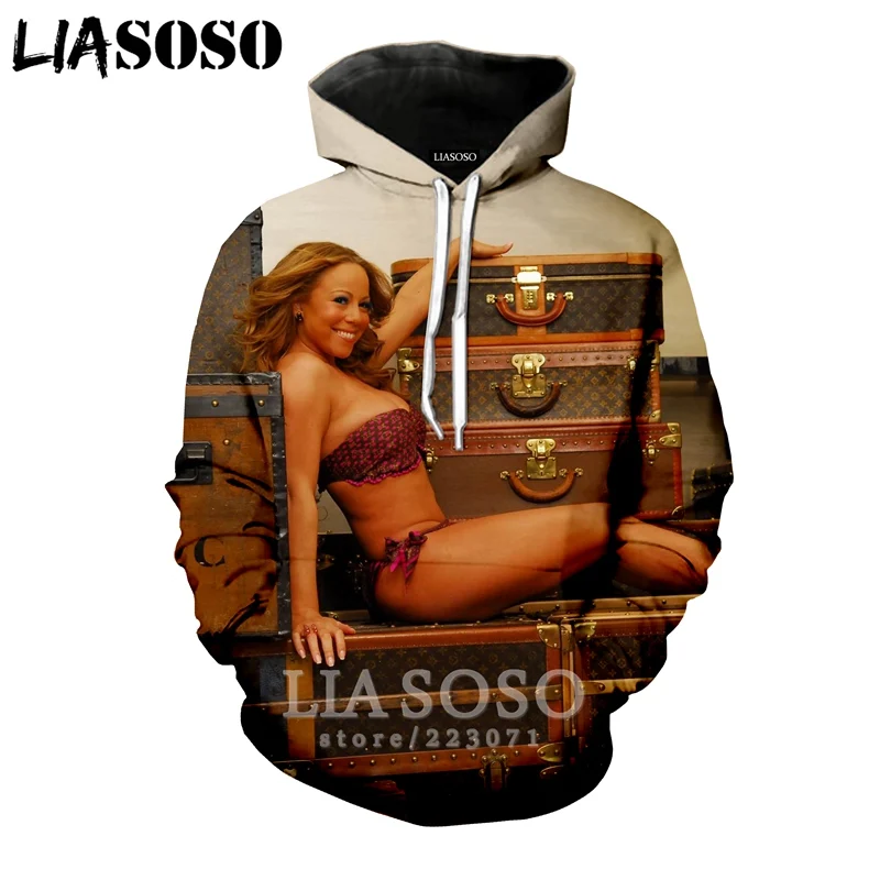 LIASOSO 2019 Winter New Fashion Men Women 3D Print Singer Mariah Carey Hoodie Unisex Long Sleeve Top Sweatshirt Pullover A177-05 | Мужская