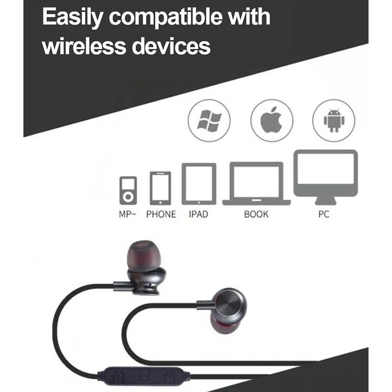 Bluetooth беспроводные наушники спортивные беговые стерео магнитные с микрофоном