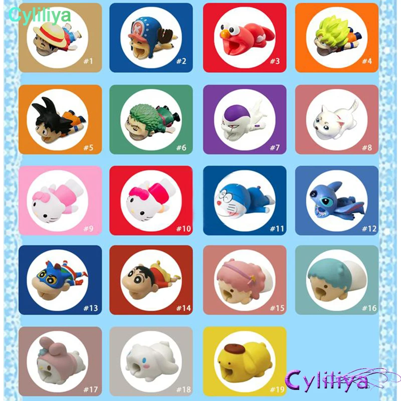 30 шт. кабель Bite Zoro Chopper Luffy ELMO kitty Shnnosuke Doraemon мультфильм животное укуса протектор