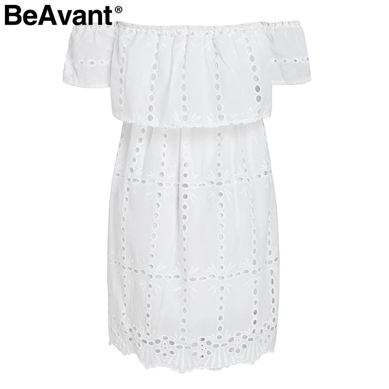 Beavant 2018 с открытыми плечами сексуальное платье Весна Женщины выдалбливают Белое