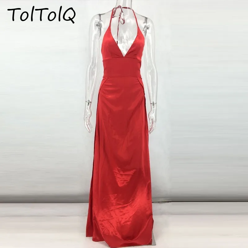 TolTolQ 2019 сексуальное женское платье с глубоким V-образным вырезом и Боковым