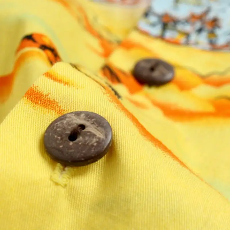 Брендовые желтые мужские рубашки Camisa, футболка с цветочным рисунком, пляжная одежда, короткий рукав, воротник с лацканами, свободная пуговица, гавайская мужская одежда