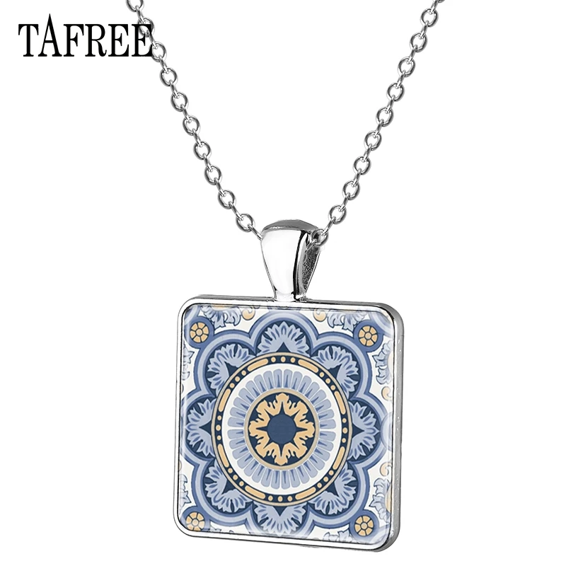 TAFREE Azulejo португальский небольшой кулон ожерелье элегантные квадратные подвески