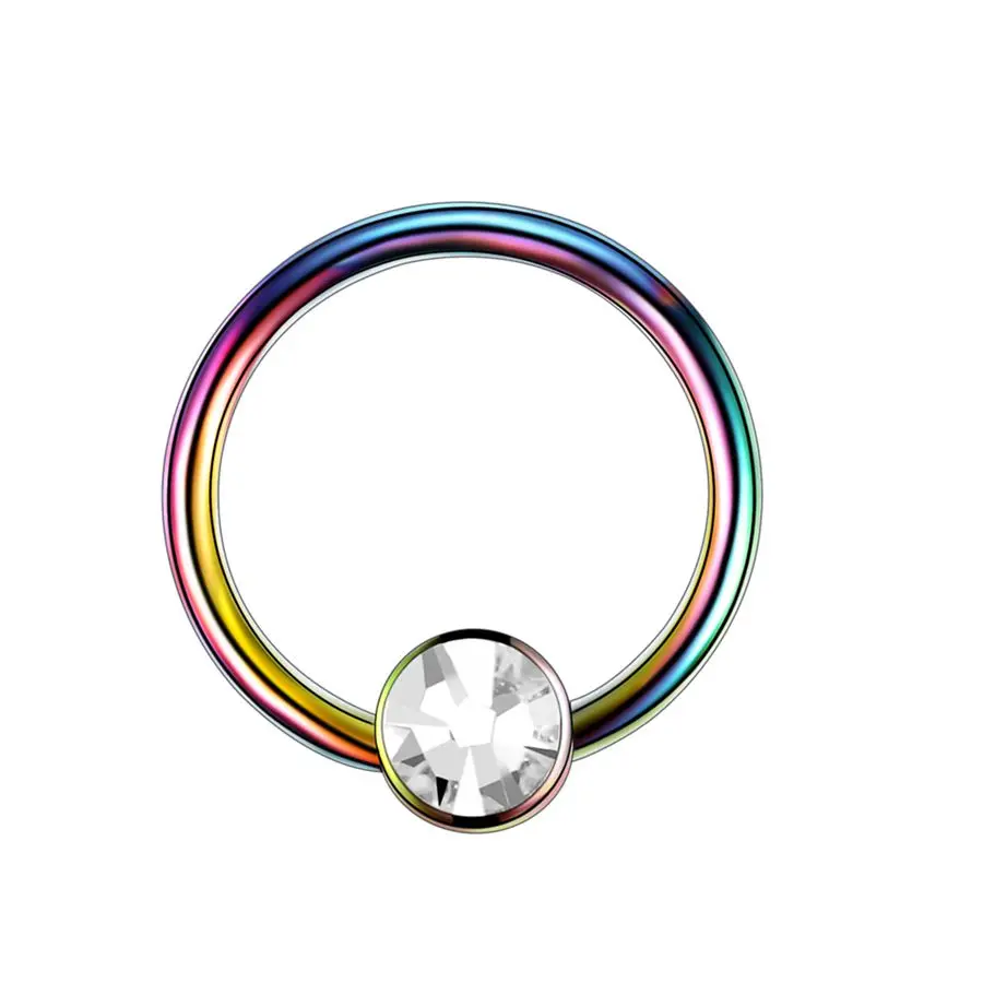 Rainbow v Clear Gem 1 шт. G23 Титан с плоскими драгоценный камень CBR шарик БЦР спирали пирсинг, Септум Пронзительный нос губный серьги-гвоздики кольца для губ ювелирные изделия для пирсинга 16G - Окраска металла: Rainbow v Clear Gem